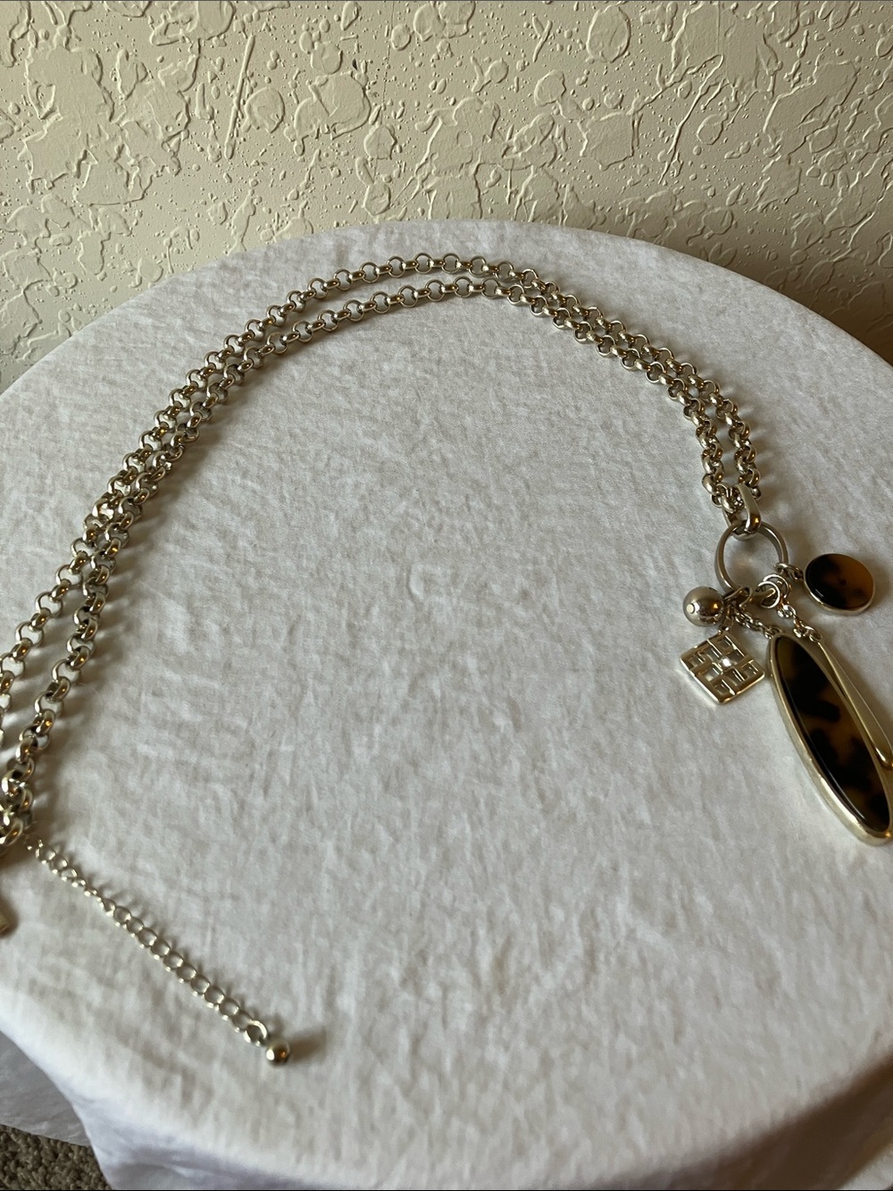 White House Black Market: Silver TonChain Necklace- Tortoiseshell Oval Charm